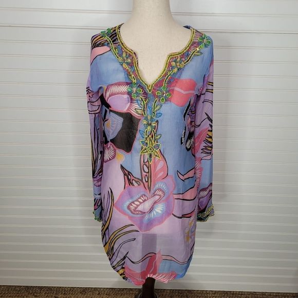 Raj Tops - Raj Floral Silk Beaded Top Small